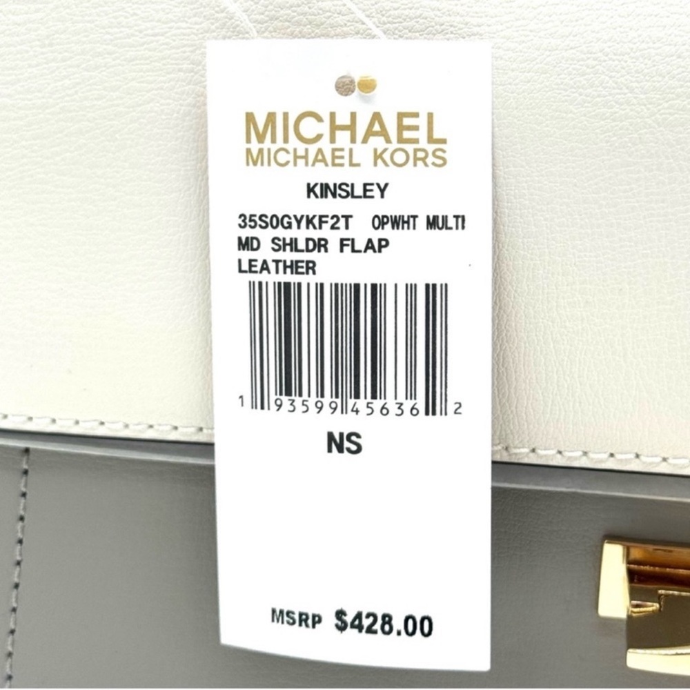 Michael Kors Kinsley Medium Shoulder Flap Crossbody Bag Optic White Multi - Picture 9 of 9